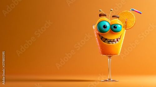 Smiling orange food mascot standing on an orange background, playful restaurant character, cheerful Halloween concept.