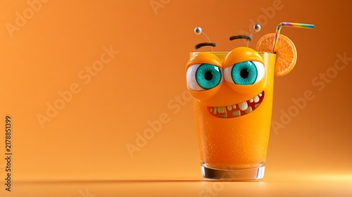Smiling orange food mascot standing on a warm orange background, playful brand character, Halloween food concept. Halloween 