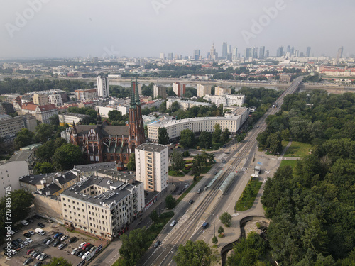 Obraz na plátne Aerial View of Warsaw Old Town with St