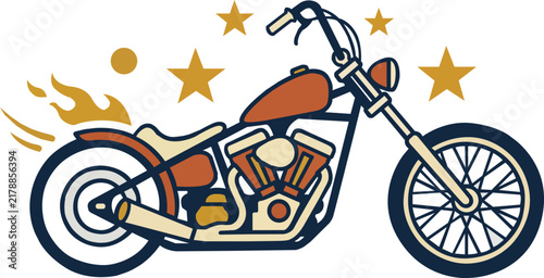 Fotografie Retro High Handlebar Chopper Motorcycle Vector Illustration with Flames Biker Gr