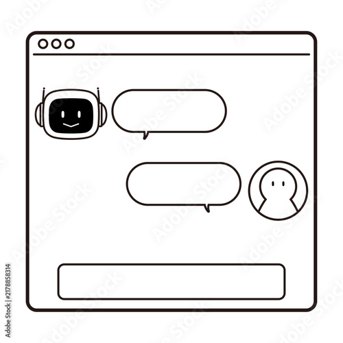Ai chatbot browser window with input field, robot and user chat interface