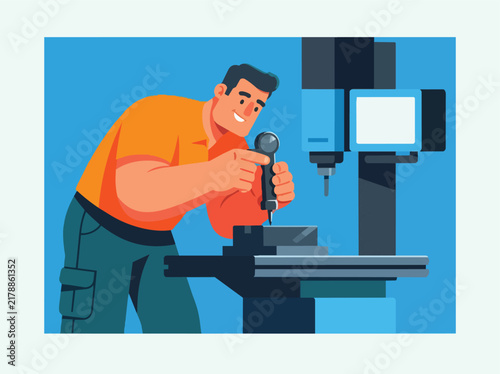 Man operating precision drill machine workshop