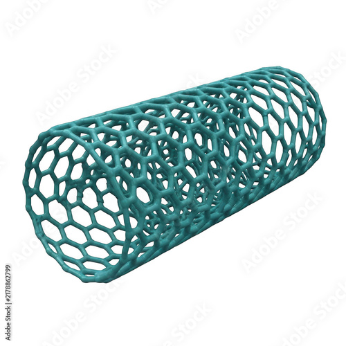 Blue carbon nanotube structure on dark background isolated on transparent background