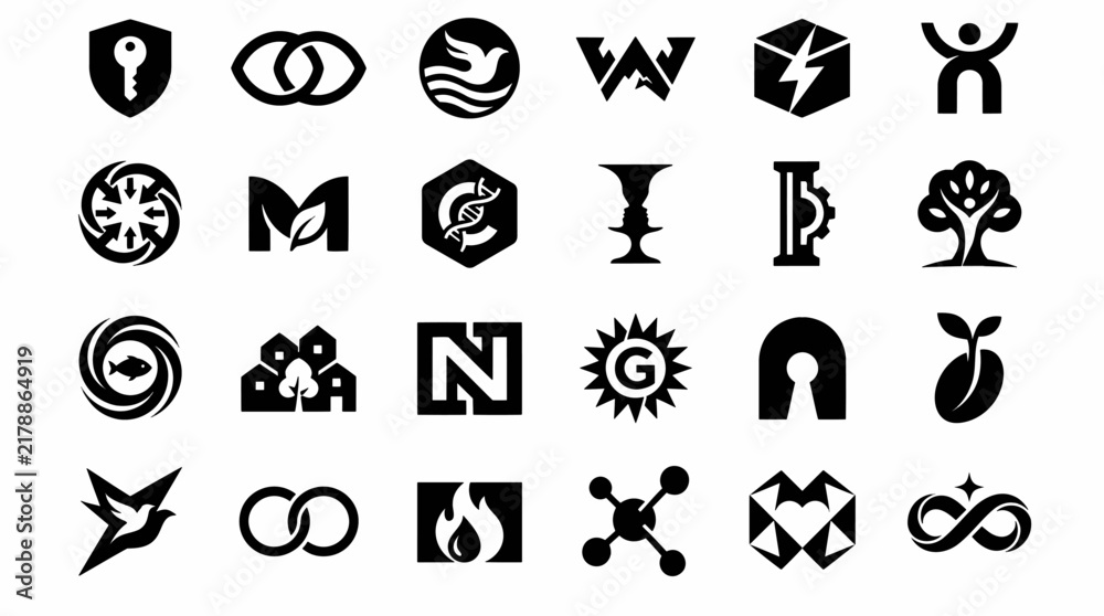 Fototapeta premium Abstract Negative Space Icon Collection with Creative Geometric, Organic and Symbolic Branding Concepts