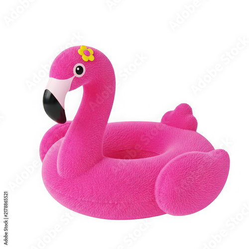 Pink flamingo inflatable pool float for summer swimming isolated on transparent background