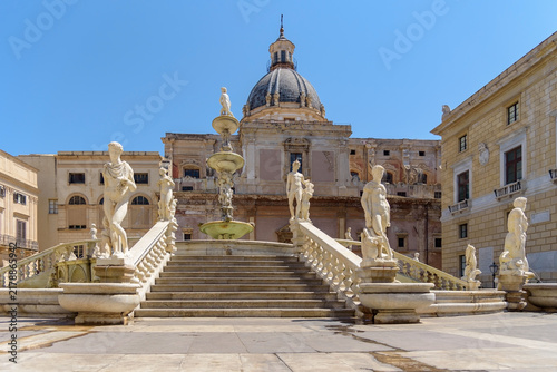 Fontana Pretoria and San Giuseppe dome in Palermo, Sicily