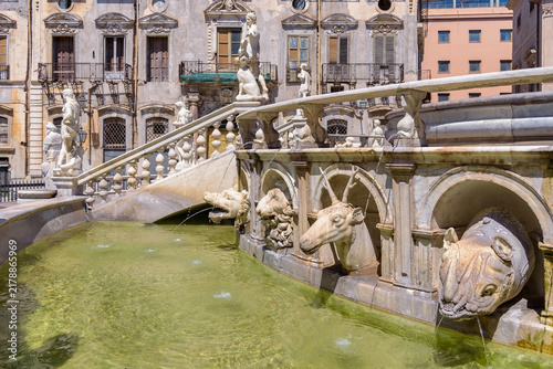 Rhinoceros and animal sculptures at Fontana Pretoria in Palermo