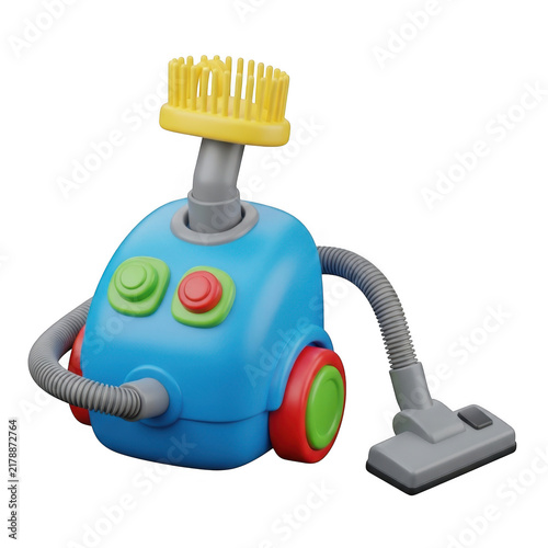 Colorful toy vacuum cleaner for kids to play isolated on transparent background