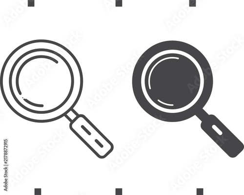 Magnifying glass icon set featuring outline and solid fill design styles