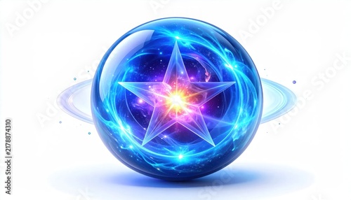 Glowing blue energy sphere with internal star and ring.