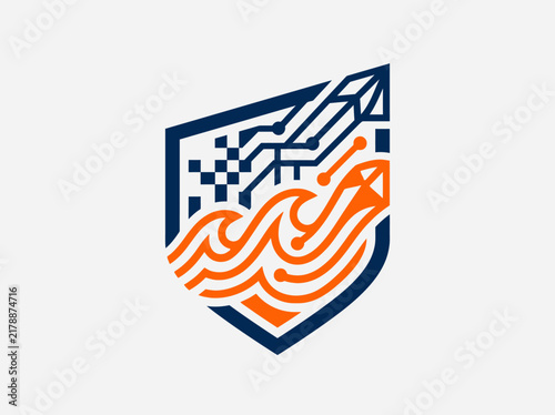 Modern Digital Waves Emblem Fusion Innovative Design