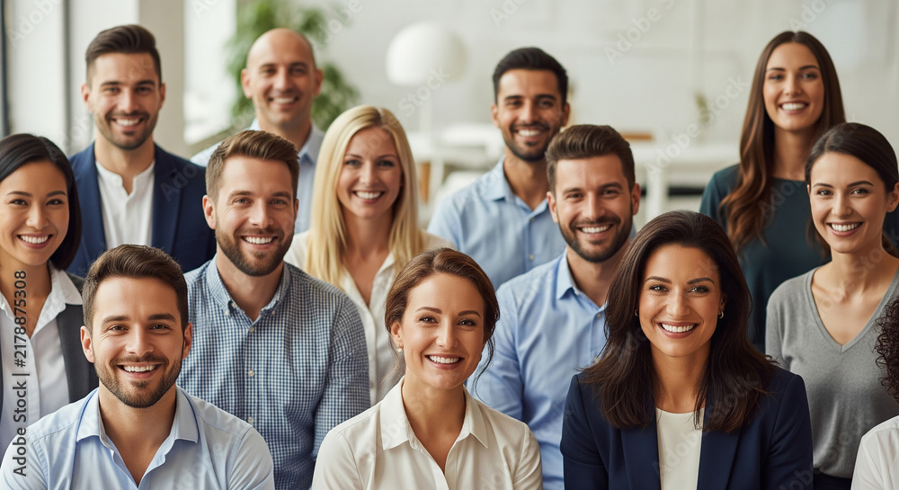 Obraz premium Big multiethnic business team looking cheerfully at camera perfect for excellent corporate diversity successful teamwork happy company staff and strong office partnership