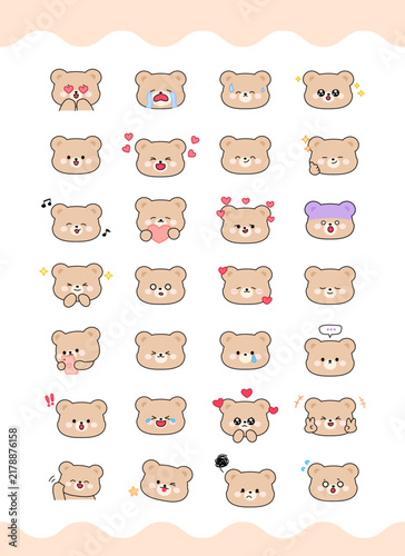 Cute Bear Character Face Emotion Sticker Set Collection