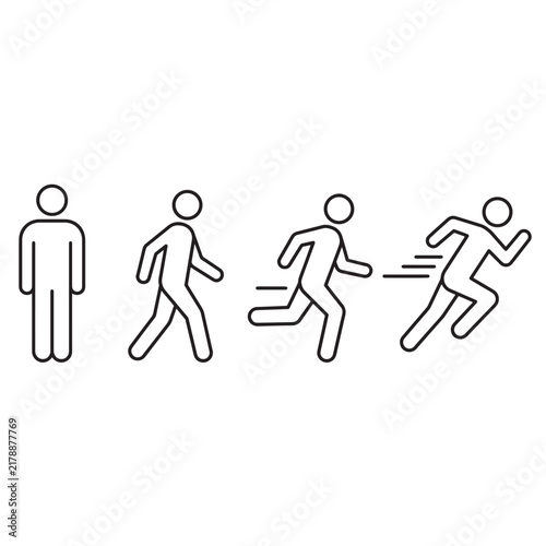 Man Standing Walking and Running Icons Set, Male Activity and Movement Symbols, Editable Line Vector