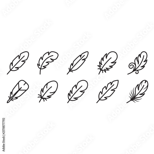 Bird Feather Flat Vector Set Decorative Plumage, Soft Feather and Nature Illustration Collection