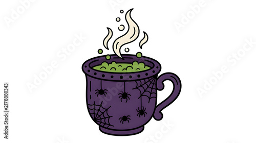 Witch Halloween Mug with Spiderweb Pattern Filled with Bubbling Green Brew