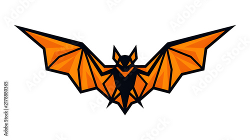 Geometric Flying Bat Logo Icon with Orange Wings Vector Illustration