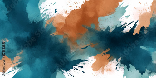Abstract Teal and Copper Splash A dynamic abstract composition featuring spontaneous bursts and splatters of teal and copper watercolor paint.