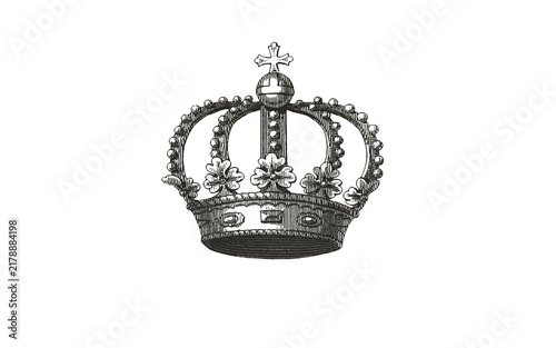 Canvastavla Vintage royal crown engraving, antique silver monarch headpiece illustration, cl