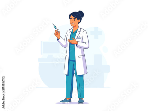 Professional Woman Doctor Holding Syringe In Medical Office