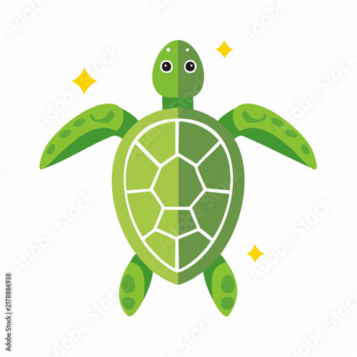 泳ぐかわいい緑色のウミガメを上から見たミニマルなベクターイラスト