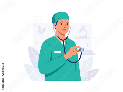 Professional Medical Doctor Examining Patient With Stethoscope Illustration
