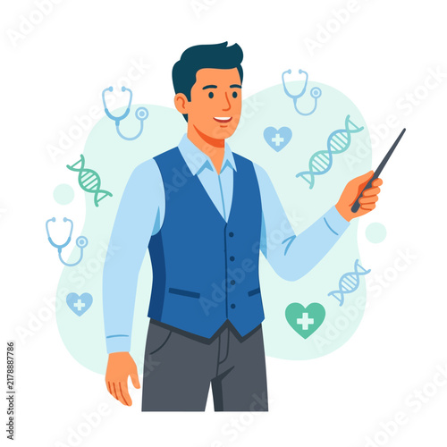 Professional Medical Educator Presenting Health Information With Iconography
