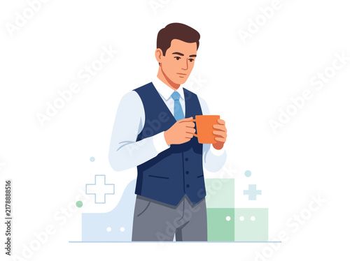 Professional Man Pondering With Coffee Cup