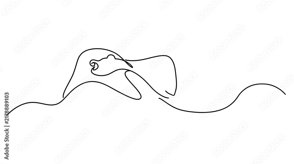 Obraz premium Minimalist Continuous Line Drawing of a Yawning Hippopotamus