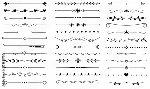 Bild auf Leinwand Border line, divider vector set, decorative floral ornamental elements design, s