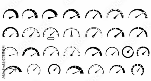 Принти на полотні Speedometer speed vector icon set, gauge meter, dashboard elements for automotive, speed measurement