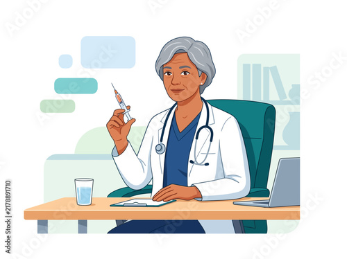 Professional Female Doctor Holding Syringe Ready For Injection In Modern Medical Office