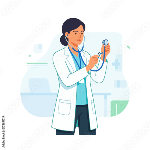 Professional Female Doctor Holding Stethoscope Ready for Patient Examination