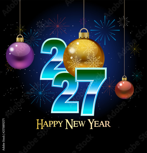 Happy New Year 2027 with Hanging Christmas Ornaments