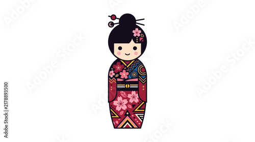 Stylized Japanese Kokeshi Doll Illustration