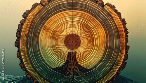Abstract cross section of a glowing tree trunk.