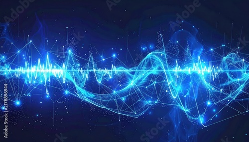Blue abstract digital frequency wave on dark background.