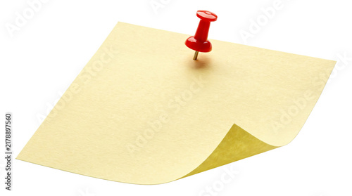 Quadro su tela Yellow sticky note attached with a red push pin featuring a curled corner for of