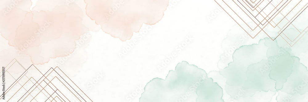 Fototapeta premium Soft pastel watercolor clouds with geometric grid overlay design Watercolor Background.