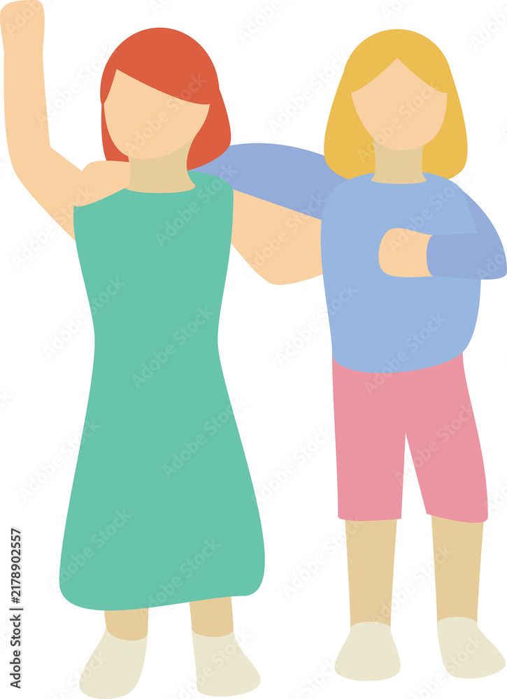 Fototapeta premium A vector art of two girls as childhood friends, without background.