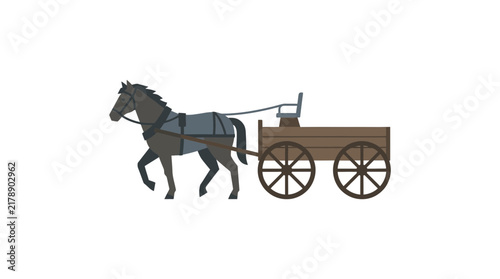 Animated Horse Drawing a Wooden Cart Vector Illustration