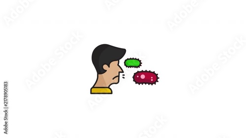 Sick male character surrounded by colorful germs. Suitable for healthrelated designs emphasizing illness, hazards, icons, and health promotion.