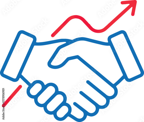 Handshake icon with upward arrow representing business growth and successful partnership agreement