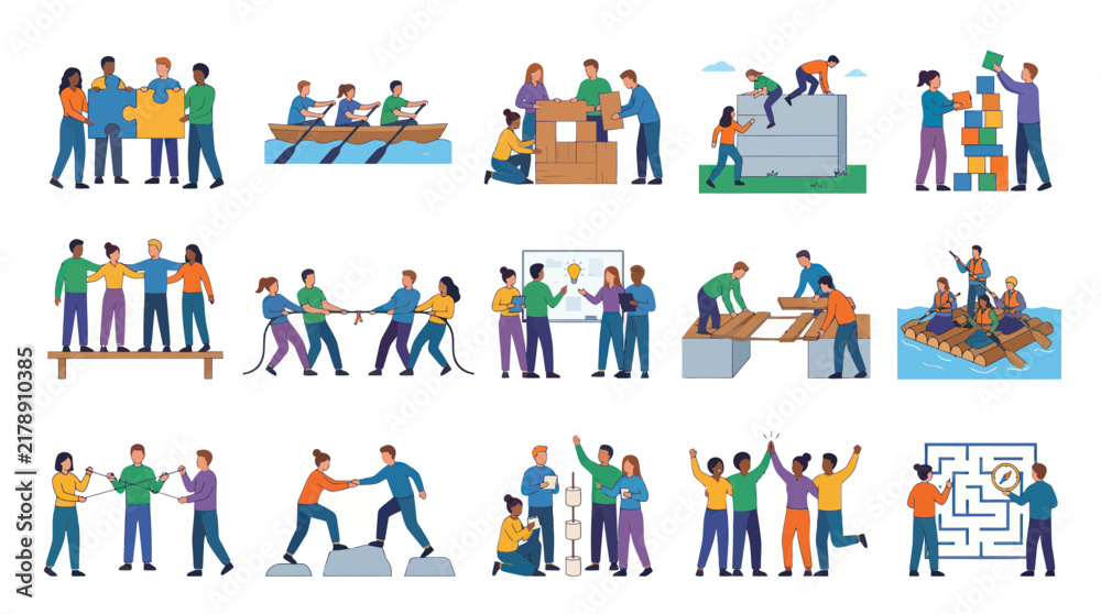 Fototapeta premium Teamwork and Collaboration Flat Design Vector Icons for Business and Success