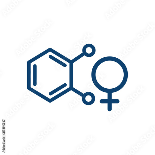 A minimalist black line icon representing the chemical molecular structure of testosterone combined with a male gender symbol for medical and scientific use.
