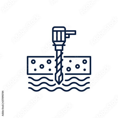Bild auf Leinwand A minimalist line art illustration depicting a rotating drill bit penetrating through a textured surface with motion arrows and cross section details