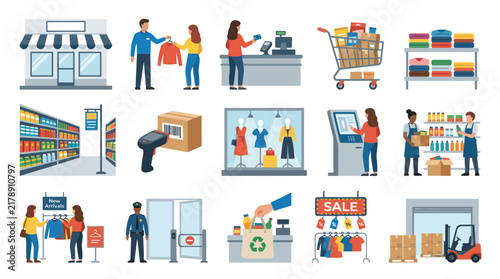 Retail And E-commerce Vector Icons: Shopping, Delivery, Logistics, Store