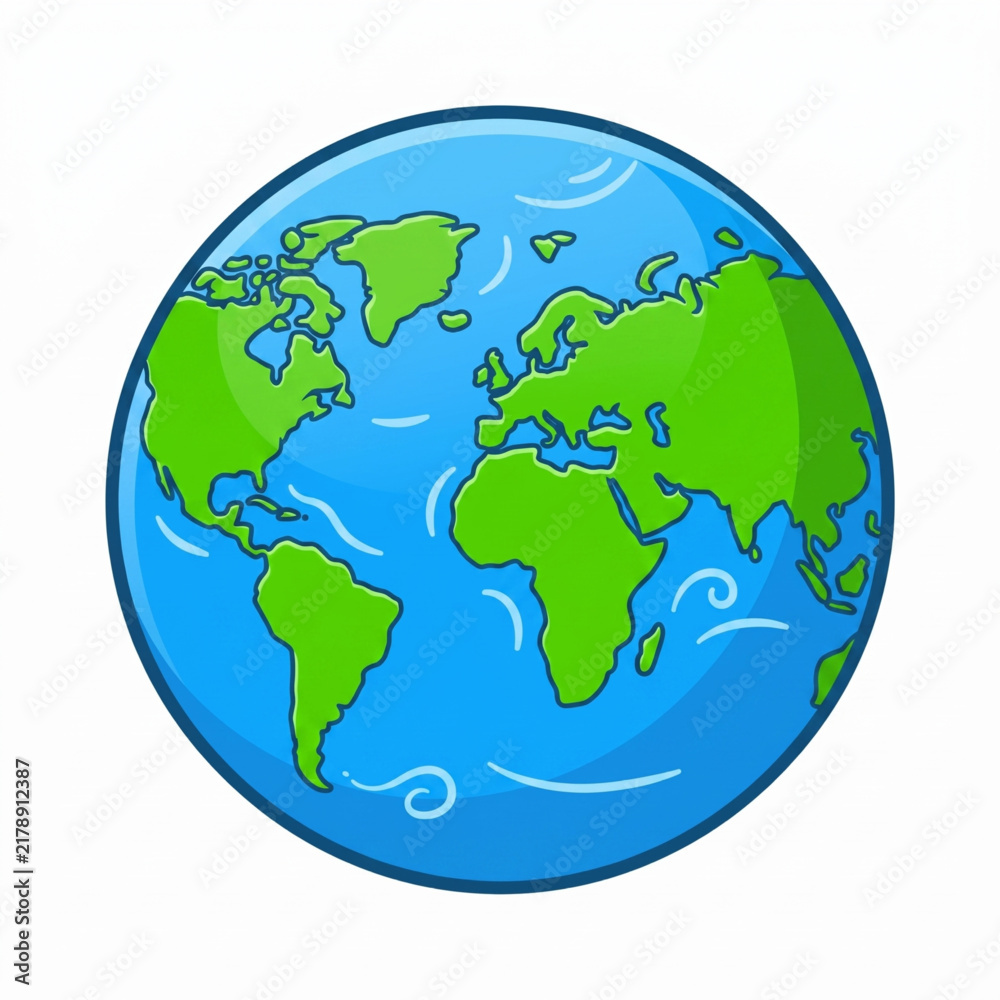 Fototapeta premium Cute cartoon planet Earth vector illustration with continents isolated on white background. 