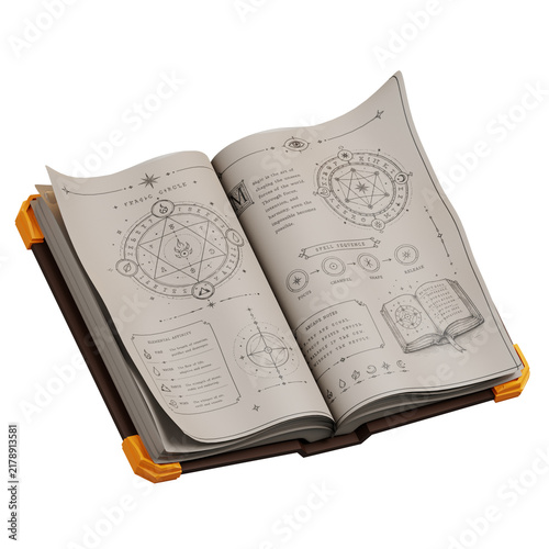 Open Magic Grimoire with Arcane Spell Diagrams for RPG Fantasy Games