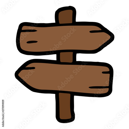 Cartoon wooden directional arrow signpost